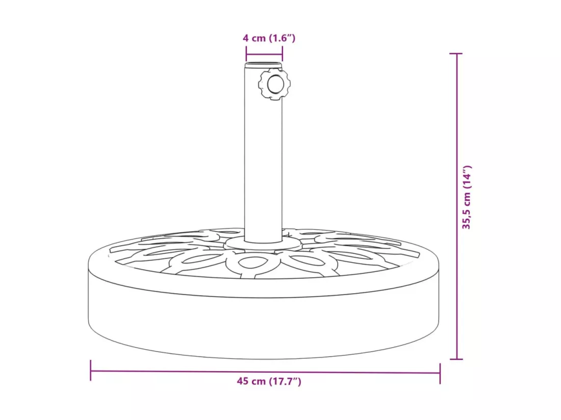 Base de parasol pour mats ?38 / 48 mm 25 kg rond