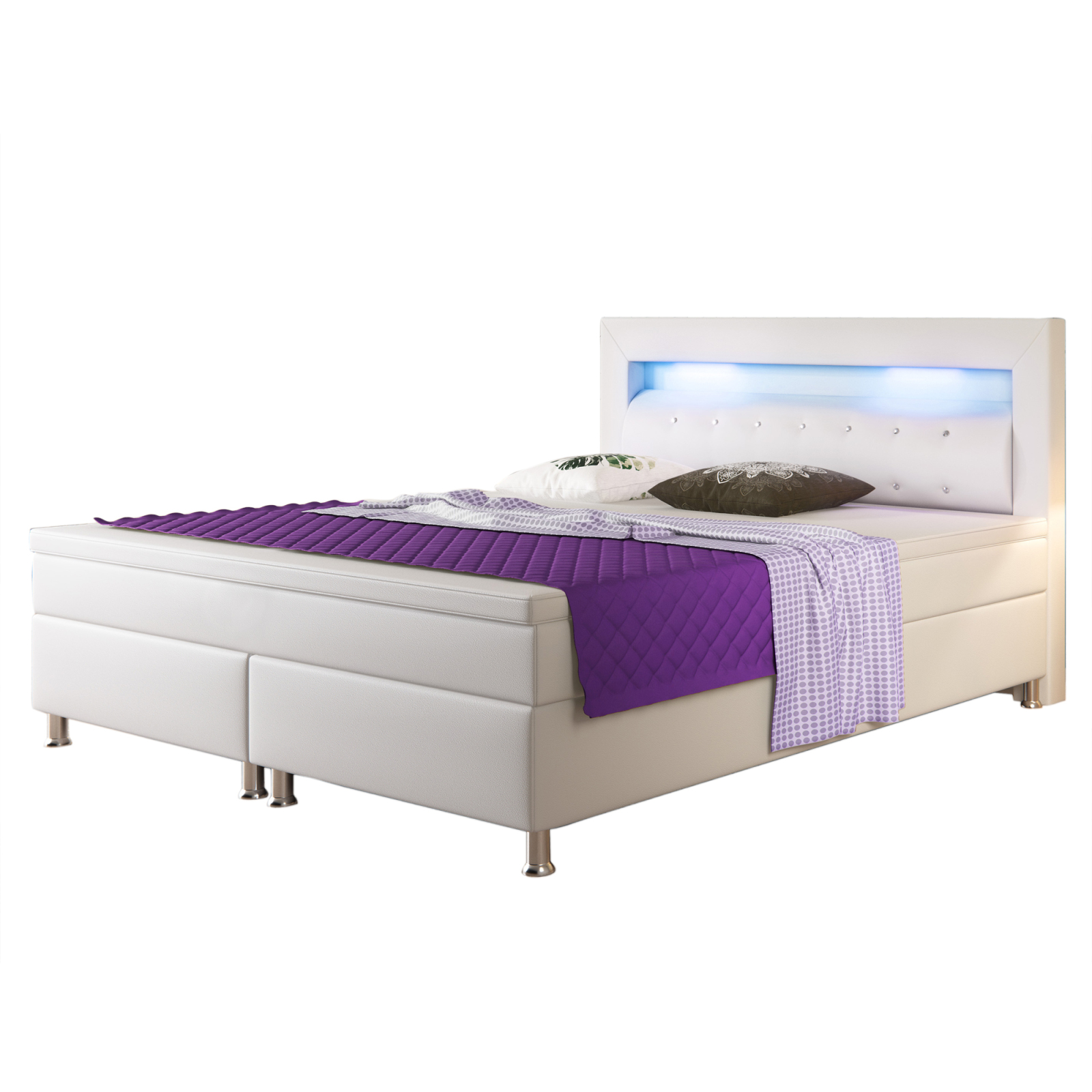 Boxspringbett - weiß - Kunstleder - mit Topper - H3 - 180x200 cm