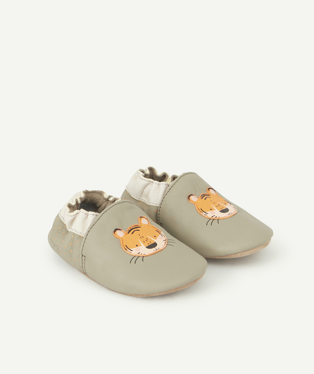 ROBEEZCHAUSSONS BÉBÉ KAKI EN CUIR AVEC RENARDS