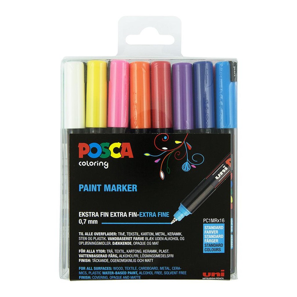 Posca - PC-1MR Tusch 0,7 mm - Basis farver, 16 stk