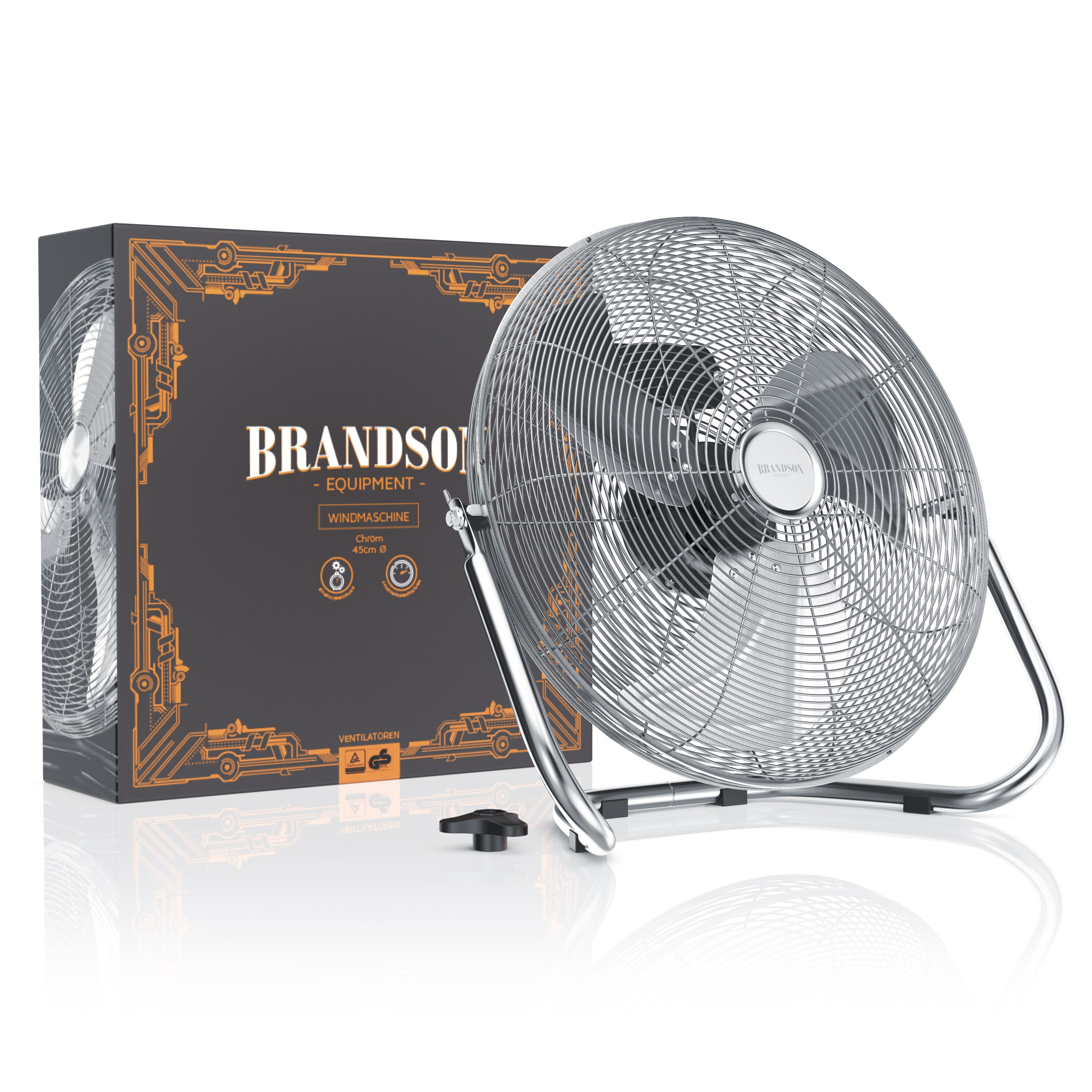 Brandson Bodenventilator Retro Stil, Windmaschine 50 cm, Ventilator, Standventilator, hoher Luftdurchsatz, Bodenventilator, stufenlos neigbar, Silber