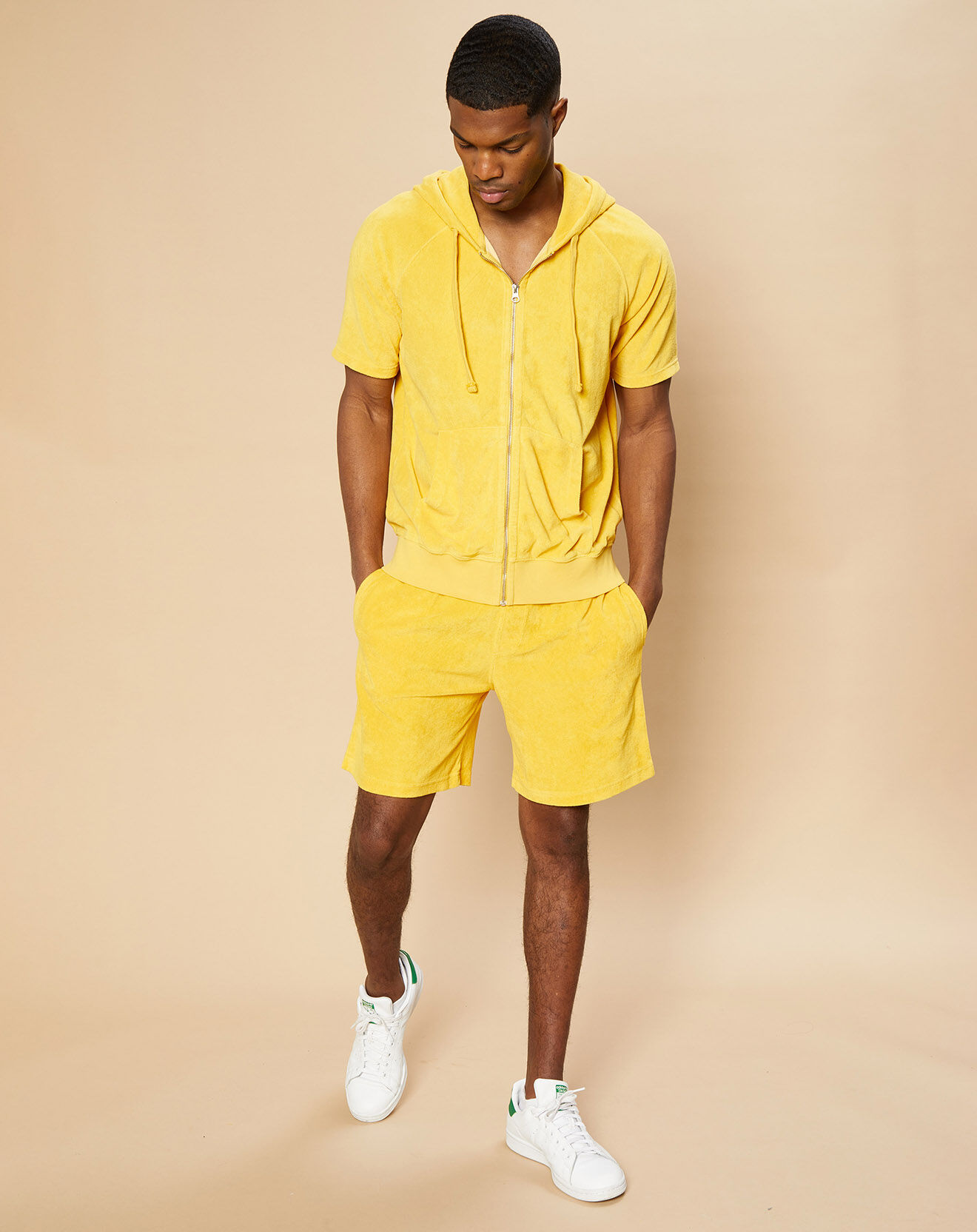 Hartford Sweat à capuche zippé en éponge jaune