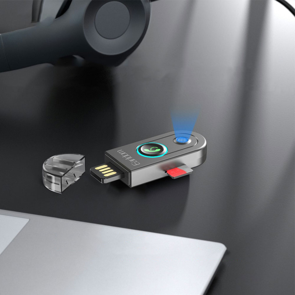 KFZ USB / 3.5 mm Klinken zu Bluetooth 5.3 Dongle mit Freisprecheinrichtung inkl. MicroSD-Karten-Slot - Grau