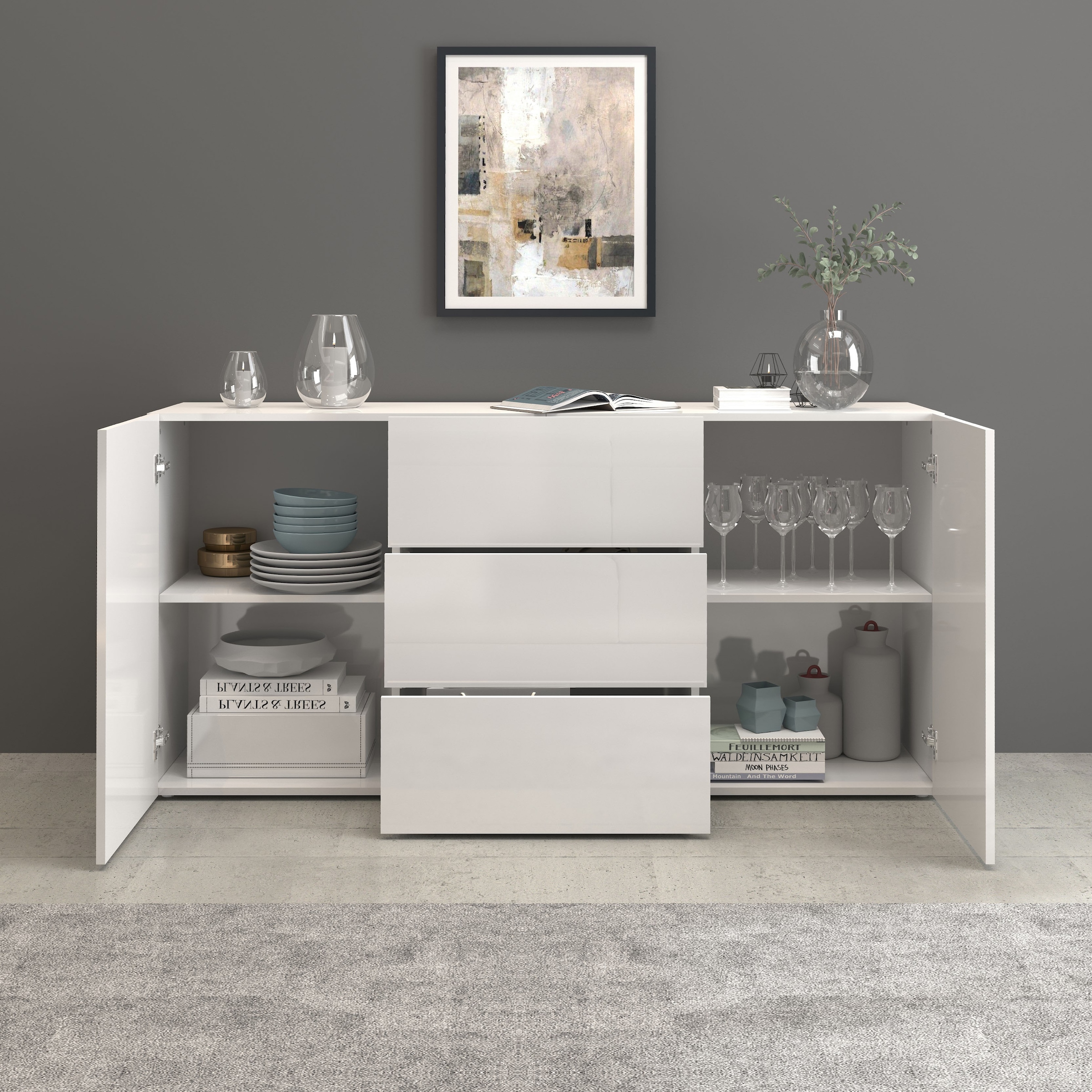 INOSIGN Sideboard »Egypt, Kommode, Schrank, Kredenz,  grifflos« 2 Türen, 3 Schubkästen, kompl. Hochglanz lackiert Breite 160