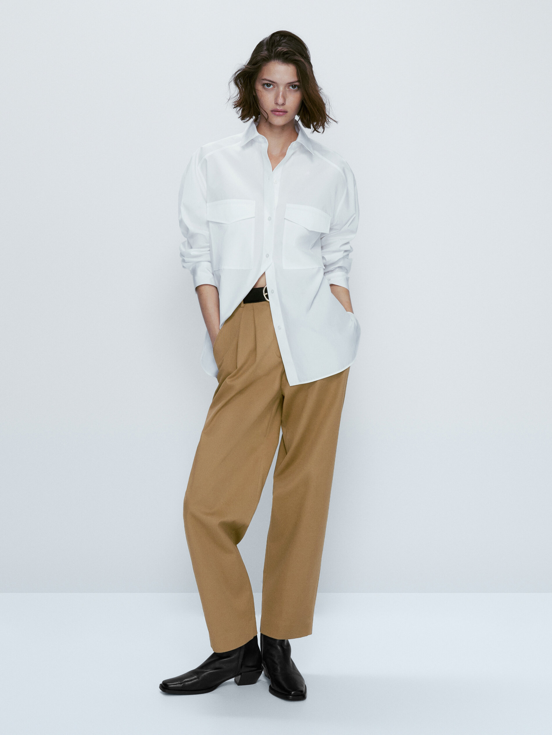 Camisa de popeline com grampos de cabelo - BRANCA