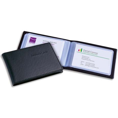 Porte-cartes aspect cuir noir mat avec 20 pochettes, capacité 40 cartes L 11 x H 7,5 x P 1,2 cm