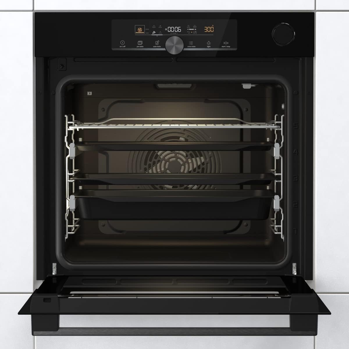 Gorenje 738009 OptiBake Advanced BSA 6747 A04BG Einbau-Backofen / 77L / Heißluft/AutoBake/Touch Bedienung/Bratenthermometer/GentleClose & Open/SteamAssist/StepBake/PizzaMode 300°C/schwarz