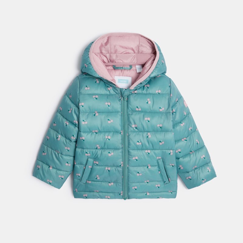 Doudoune matelassée à capuche fruits bleu bébé fille Rose