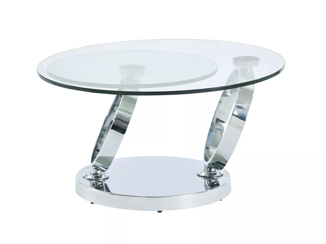 Ensemble table basse plateau pivotant transparent JOLINE et tapis shaggy gris MAZE