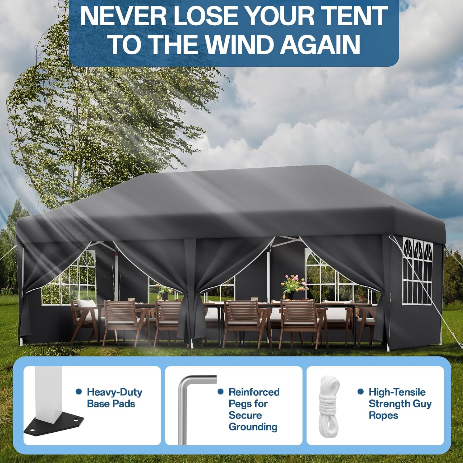 JUMMICO Pavillon 3x6 Wasserdicht Stabil Winterfest Höhe Verstellbar,Faltpavillon Partyzelt mit 6 Seitenwänden,Pavillion UV Schutz 50+,Gartenpavillon Faltzelt für Party,Hochzeit,Garten, Innenhof,Grau