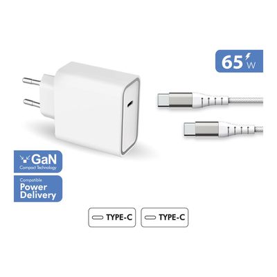 Force Power Lite - Chargeur secteur + câble USB-C - blanc