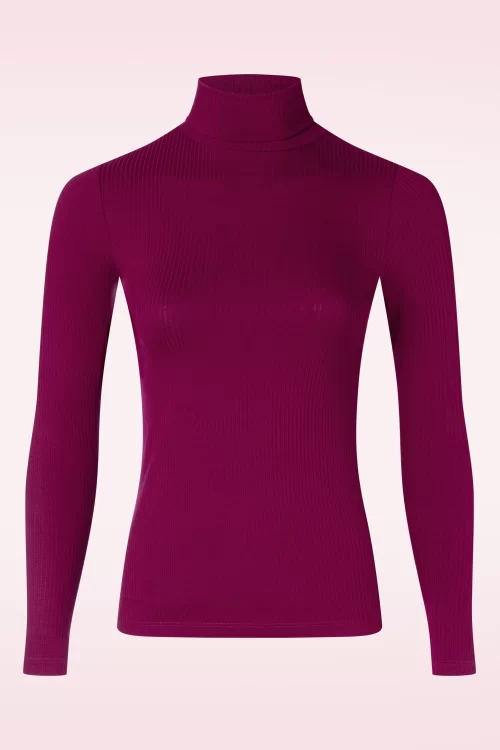 King Louie Rollneck uni rib top in Beaujolais rood