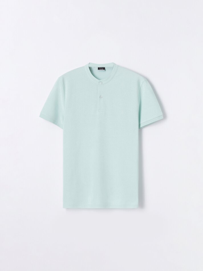 Camisa polo com gola mandarim - Tamanho Médio Turquesa