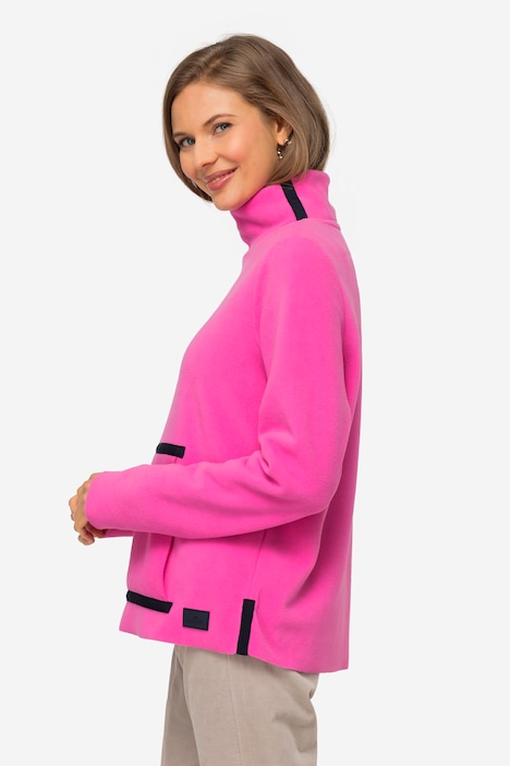 Fleece-Pullover, farbige Schmuckbänder, Stehkragen, Langarm