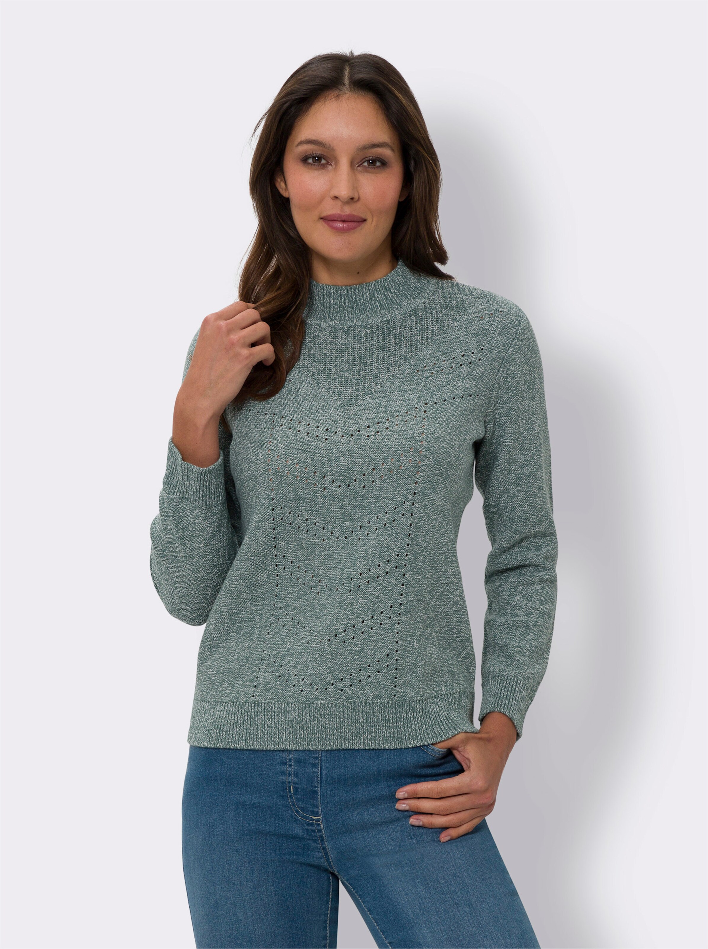 Langarm-Pullover in Melange-Optik