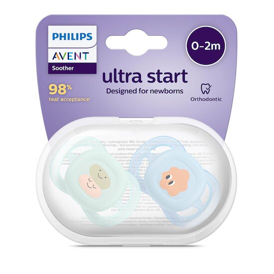 Lot de 2 sucettes ultra start imprimées   0-2 mois   de               Philips AVENT