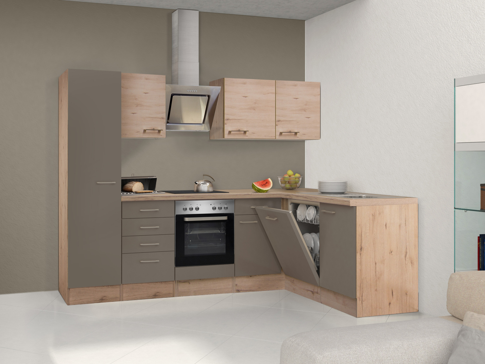 Winkelküche RIVA - Quarz-Cubanit-San Remo - mit E-Geräten - 270x170 cm