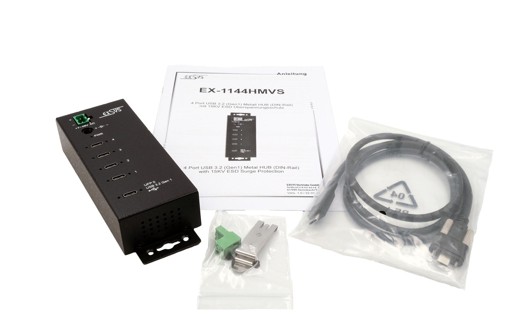 USB-Hub EX-1144HMVS<br>4-Port USB 3.2 Gen 1 Metall HUB mit 15KV ESD Überspannungsschutz, C-Buchsen