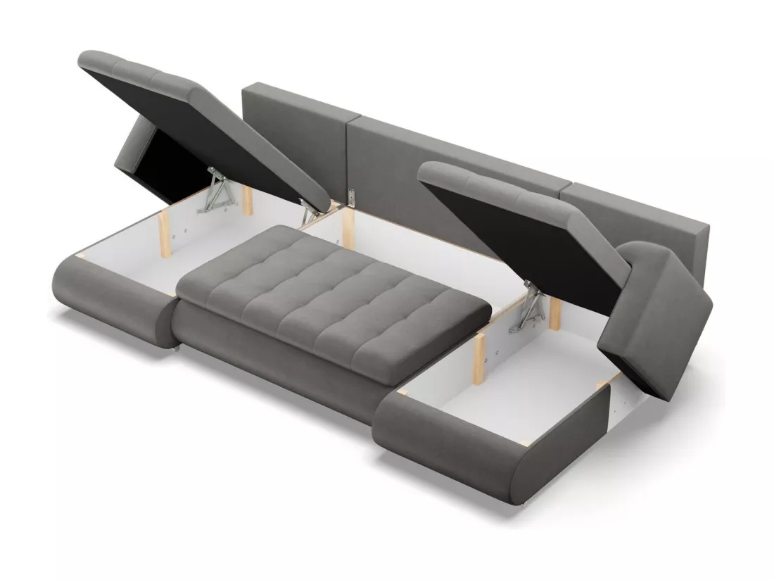 Canapé d'angle en U avec fonction sommeil, 2 méridiennes, Gris clair
