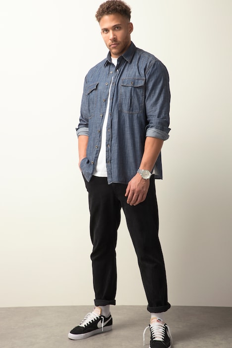 STHUGE Jeans-Hemd, Langarm, Modern Fit, Kentkragen, bis 8 XL