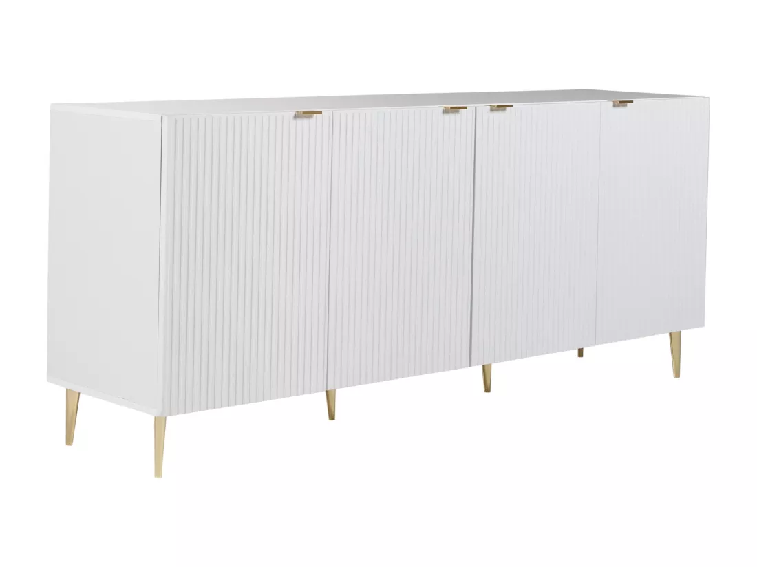 Buffet avec 4 portes en MDF et acier - Blanc et doré - YESINIA
