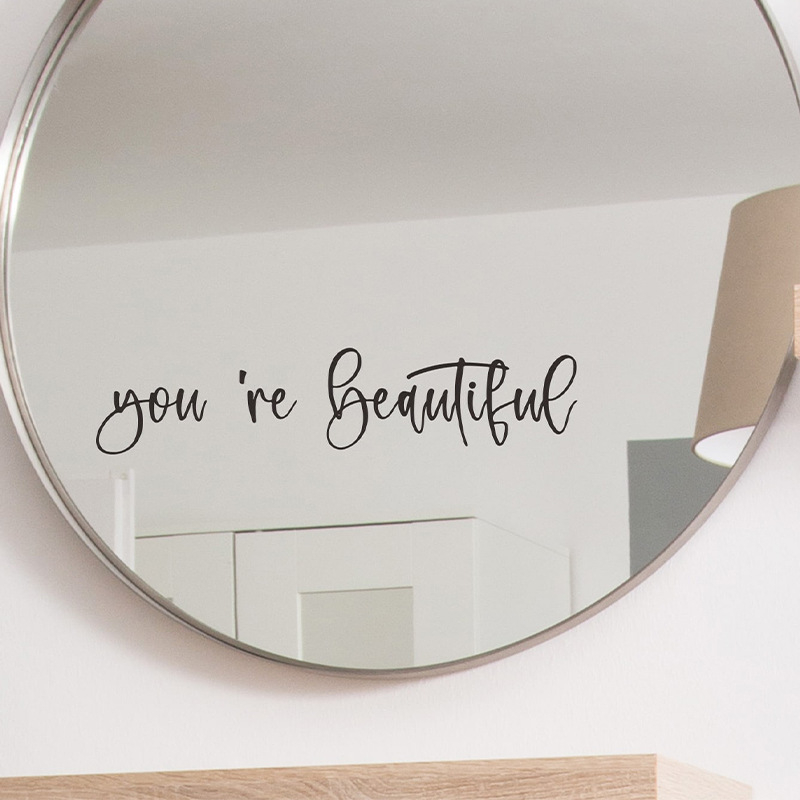 (29x8cm) Wandtattoo Spiegel Aufkleber Home Deko Zitat Wandsticker - You're Beautiful