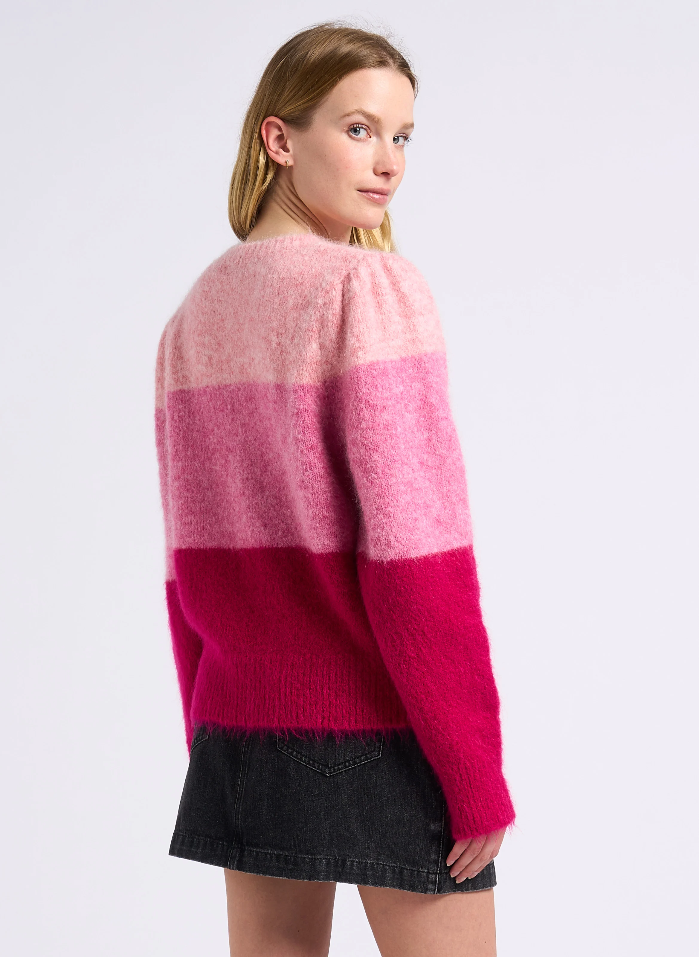 PHARLOW - Pull droit col rond imprimé| Rose