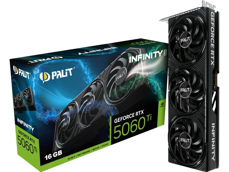 Palit Grafikkarte GeForce RTX 5060 Ti Infinity 3 16 GB Grafikkarte mit 16 GB GDDR7-Speicher ermöglicht Auflösungen bis zu 8K