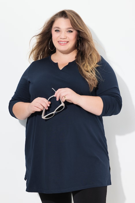 Longshirt, A-Linie, Tunika-Ausschnitt, Langarm