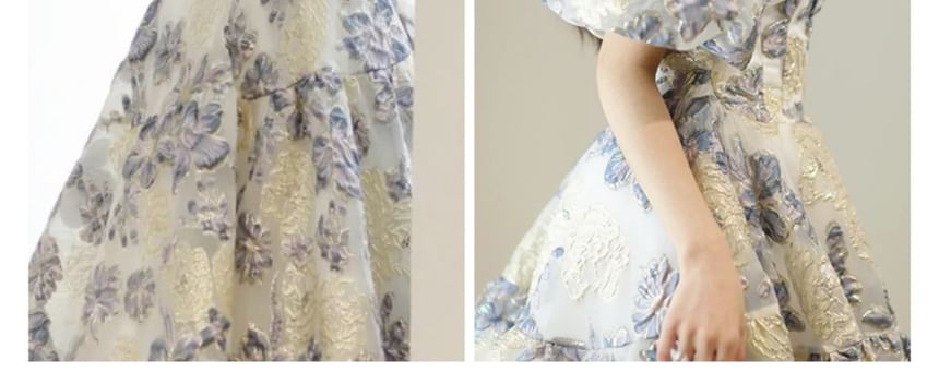 Saunderoll - A-lijn avondjurk met pofmouwen en off-shoulder bloemenjacquard