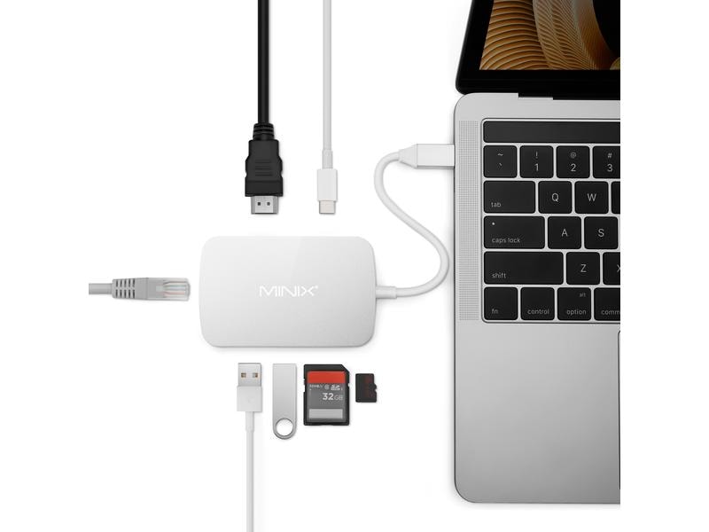 Minix NEO C-GSI Silber USB C Multiport Adapter  with Gigabit Ethernet   4K @ 60 Hz HDMI