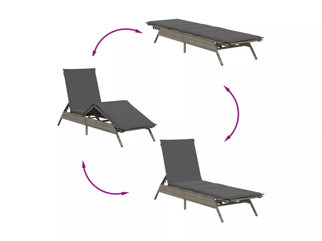 Chaise longue avec coussin gris résine tressée