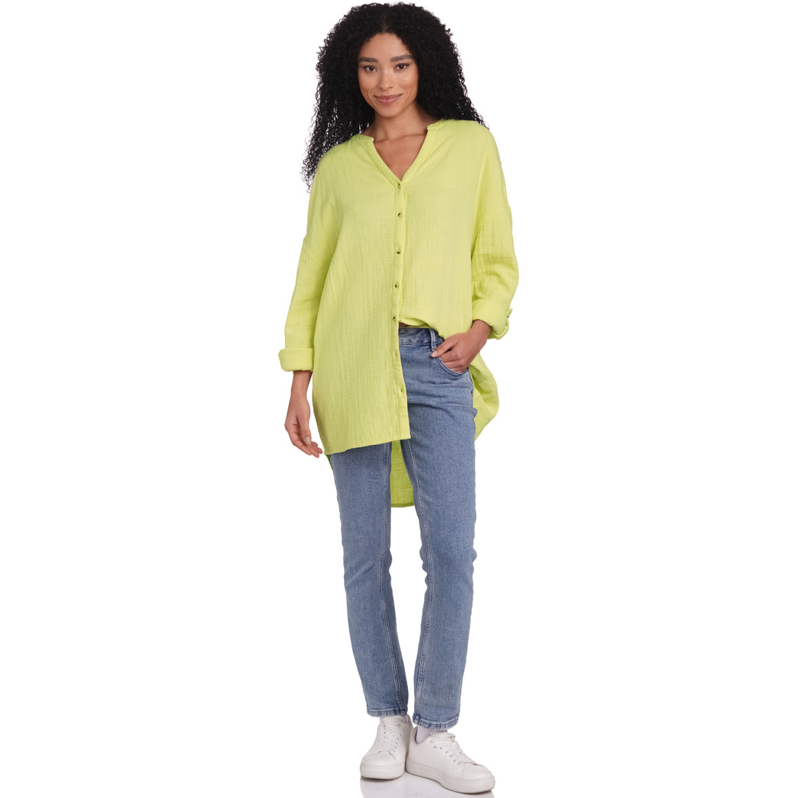 Gina Damen Musselin-Bluse im Oversized-Look hellgrün