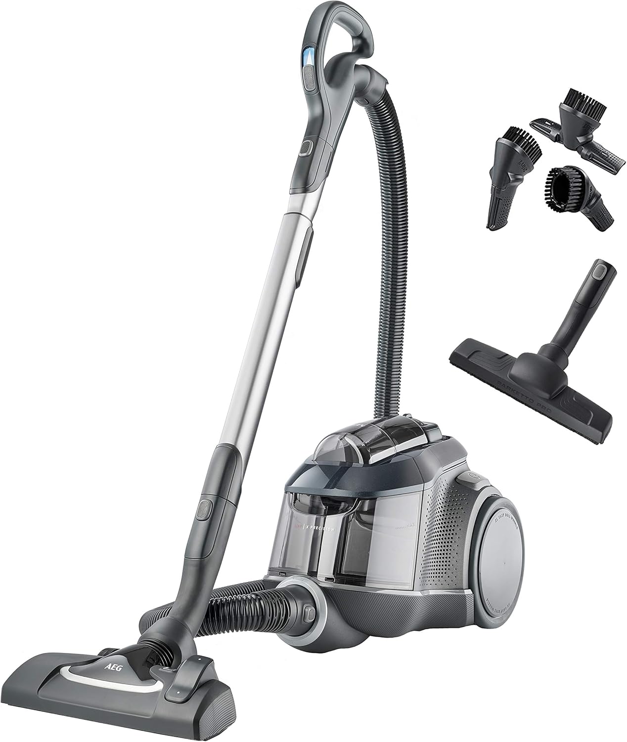 AEG LX9-3-STM Staubsauger ohne Beutel (3D Filter-System, 650 Watt, inkl. Zusatzdüsen, XL-Räder, leichte Entleerung, Bedienkomfort, nur 72 dB(A), 12 m Aktionsradius, 1,6 l Staubbehälter, Petrol)