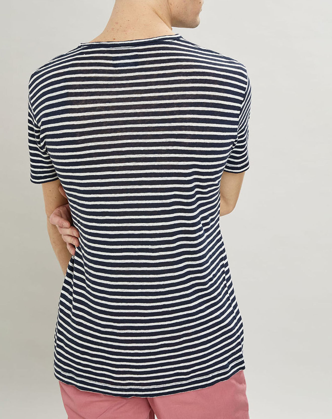 Hackett London T-Shirt 100% Lin marinière bleu marine