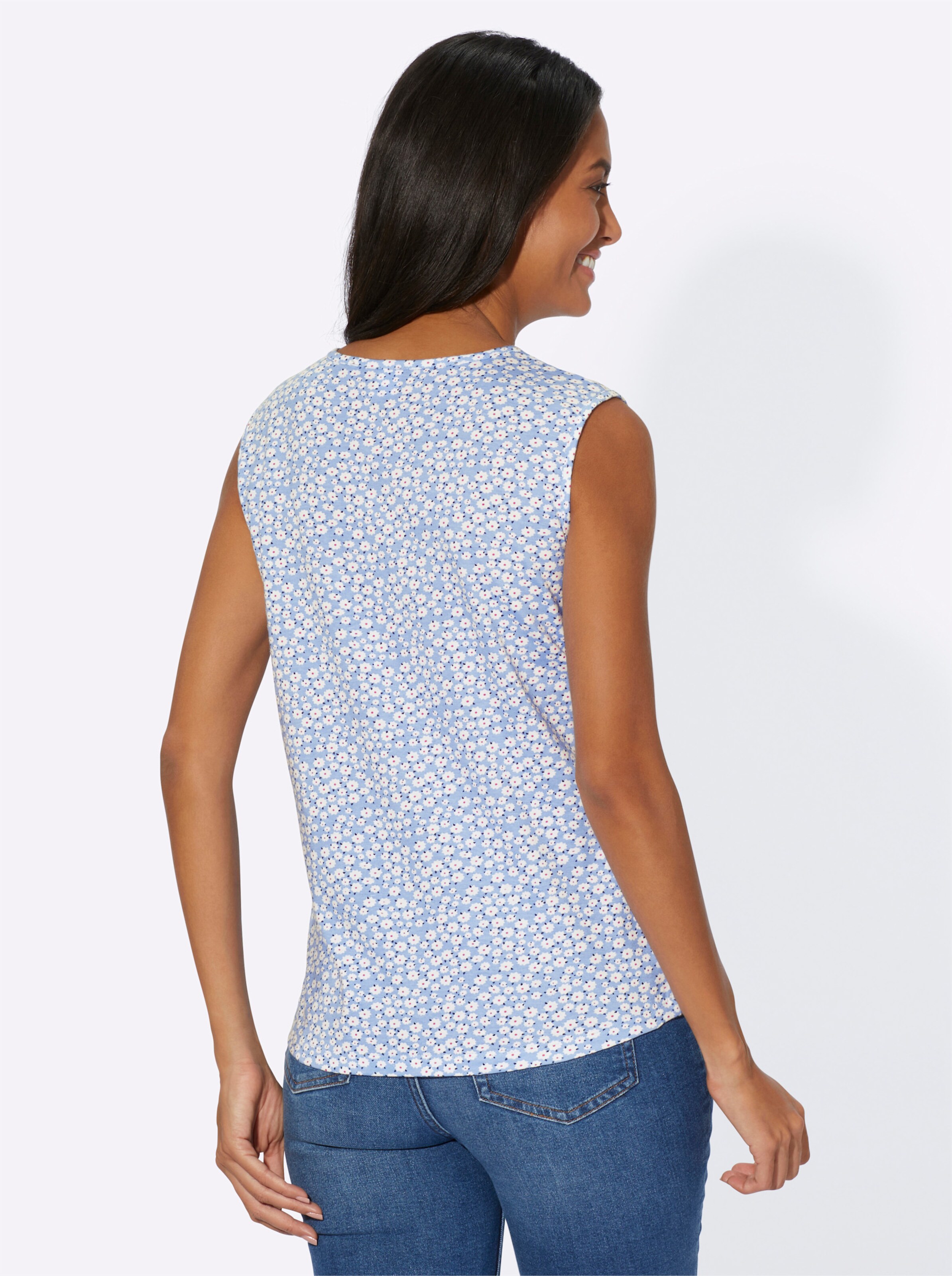 Shirttop in himmelblau + himmelblau-weiß-bedruckt