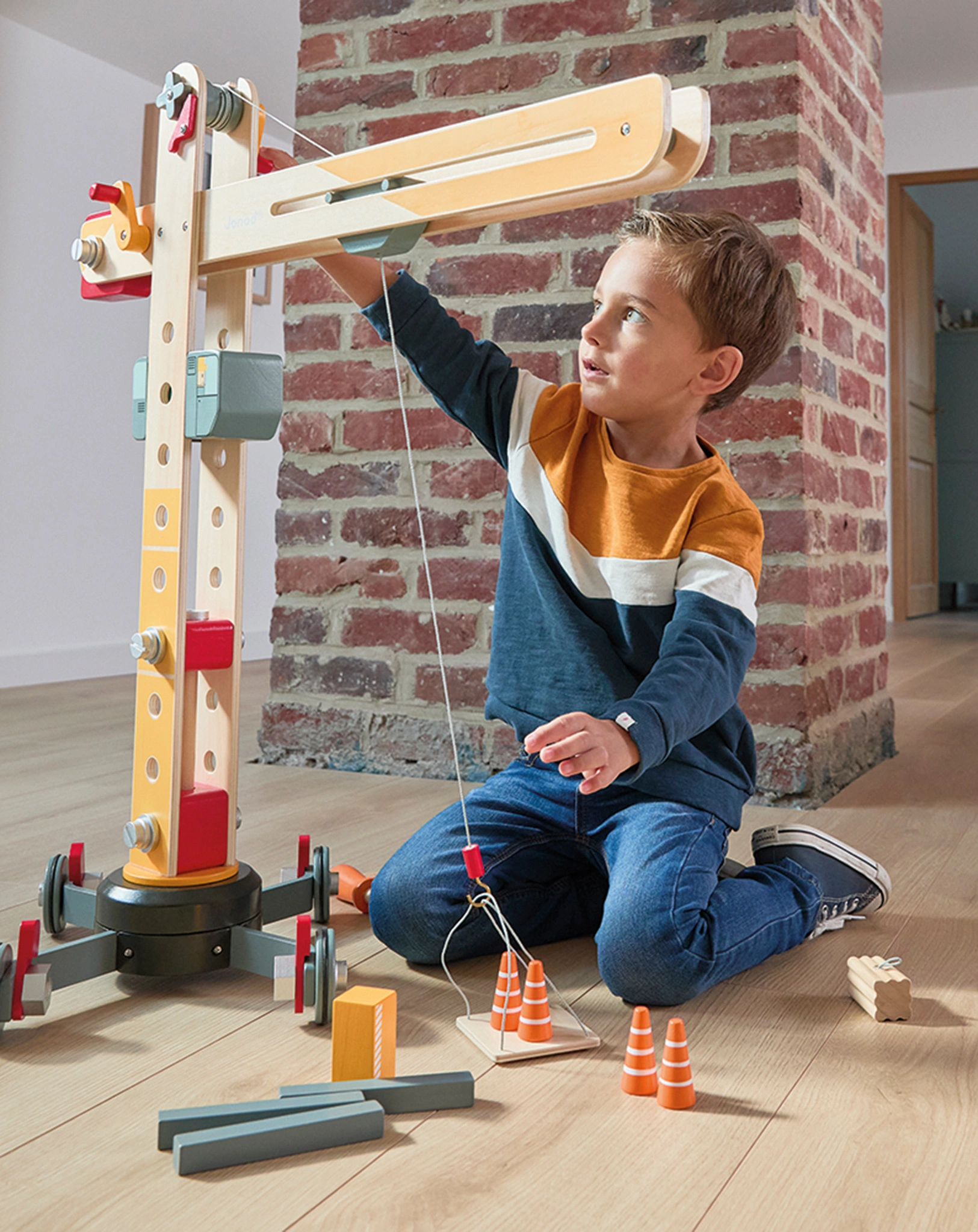 Holz-Spielset GROSSER KRAN in bunt