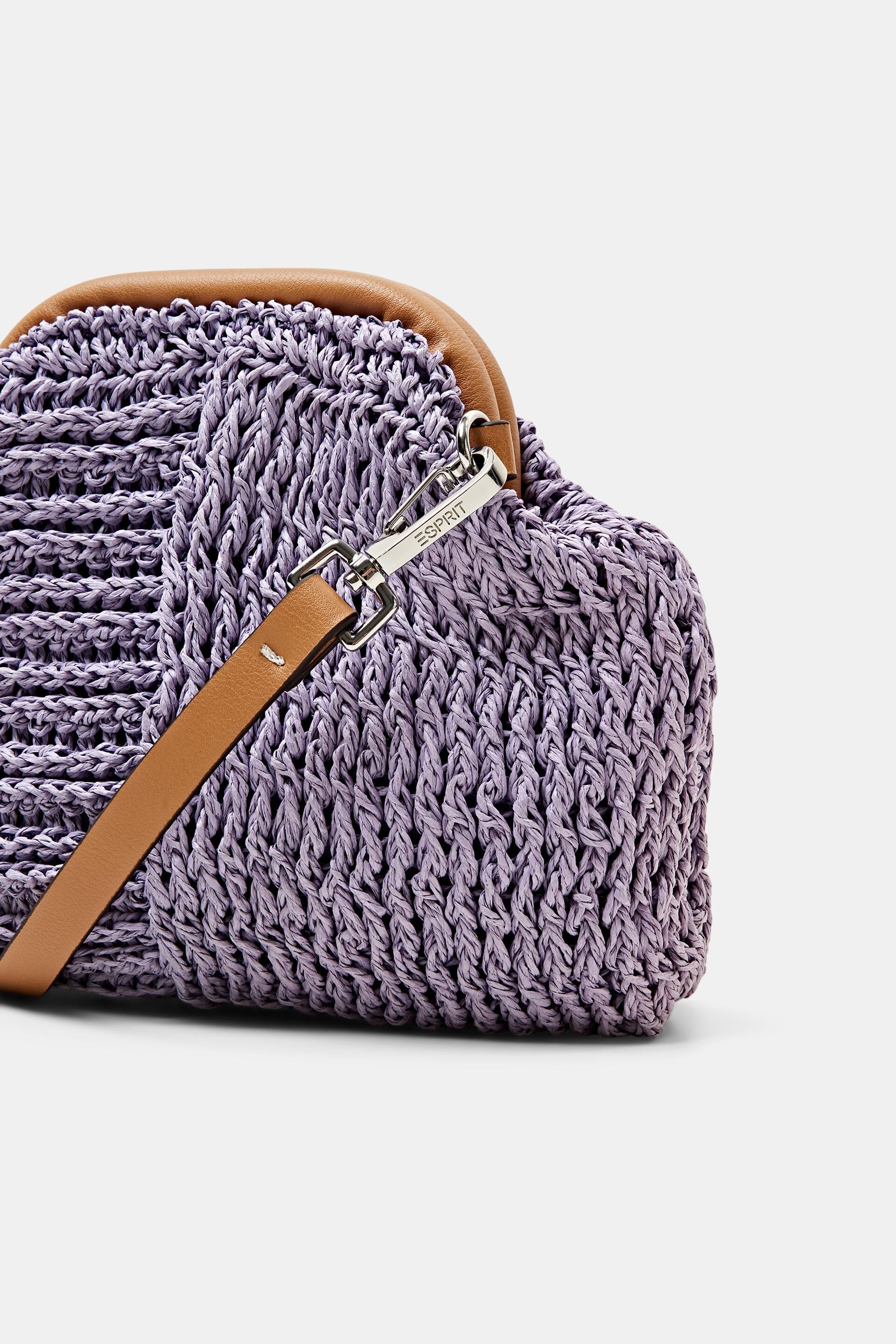 Sac bandoulière en raphia bordé de similicuir