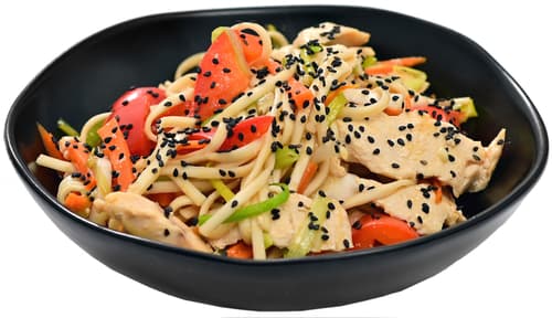 Teriyaki Udon-Nudeln mit Hühnerfleisch, gebratenem Gemüse und Sesam - 2 Portionen