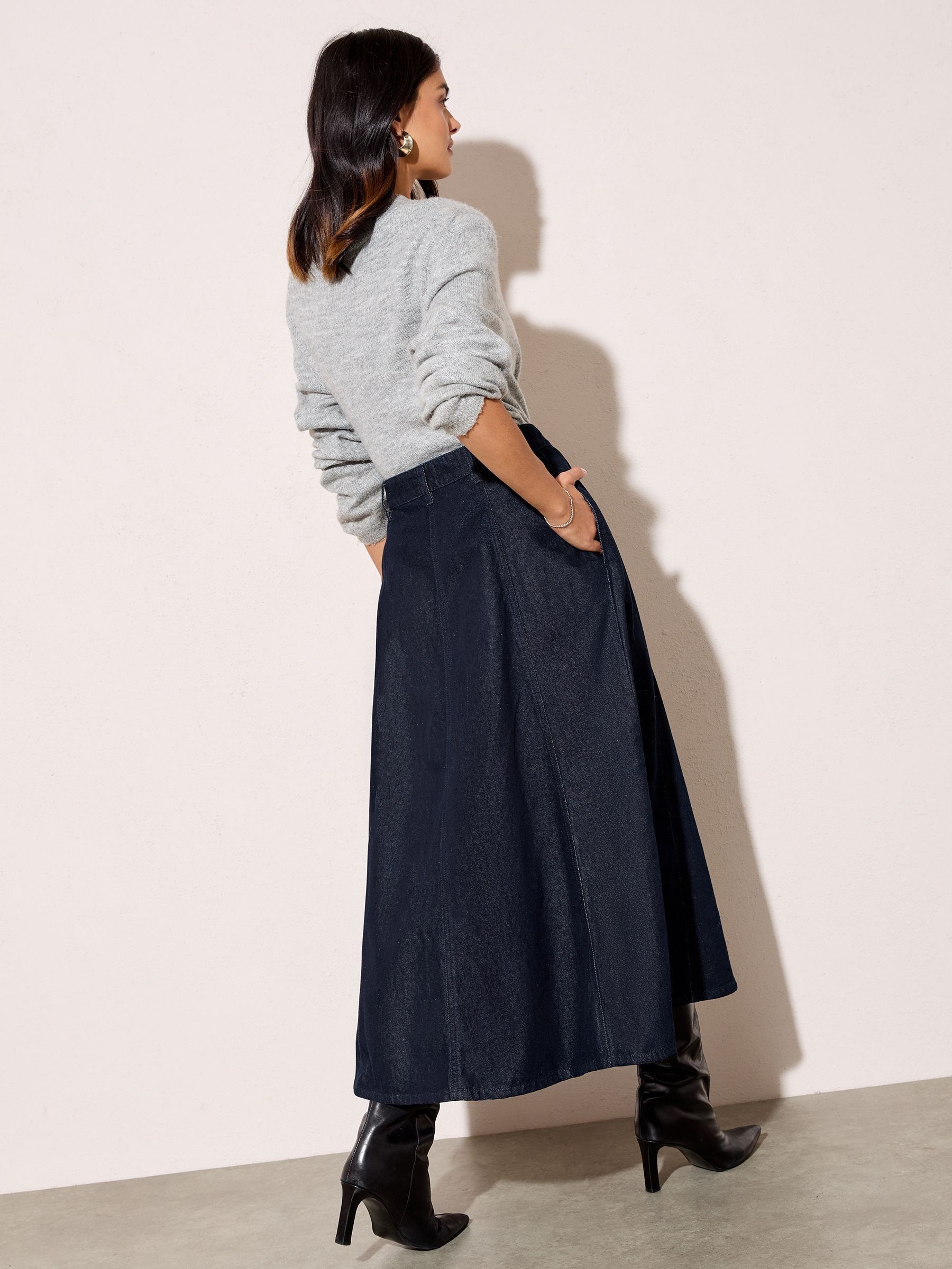 Friends Like These Denim Seamed Midi Skirt