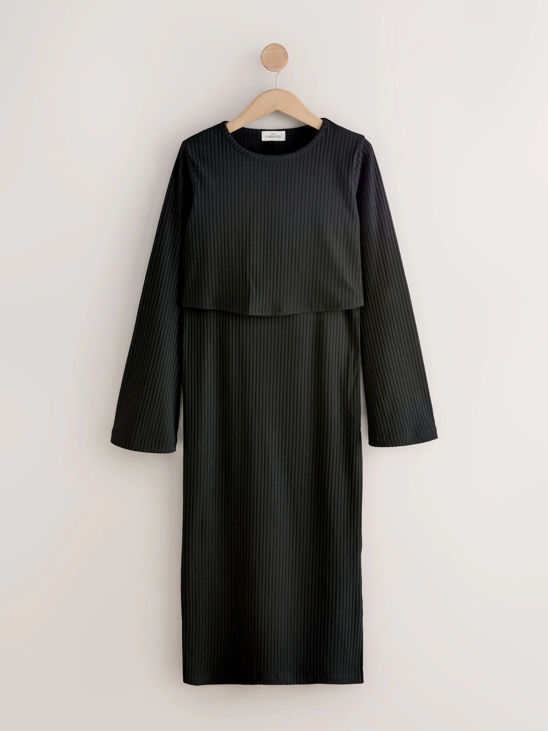 Zwart - Maternity Long Sleeve Nursing Shelf Dress