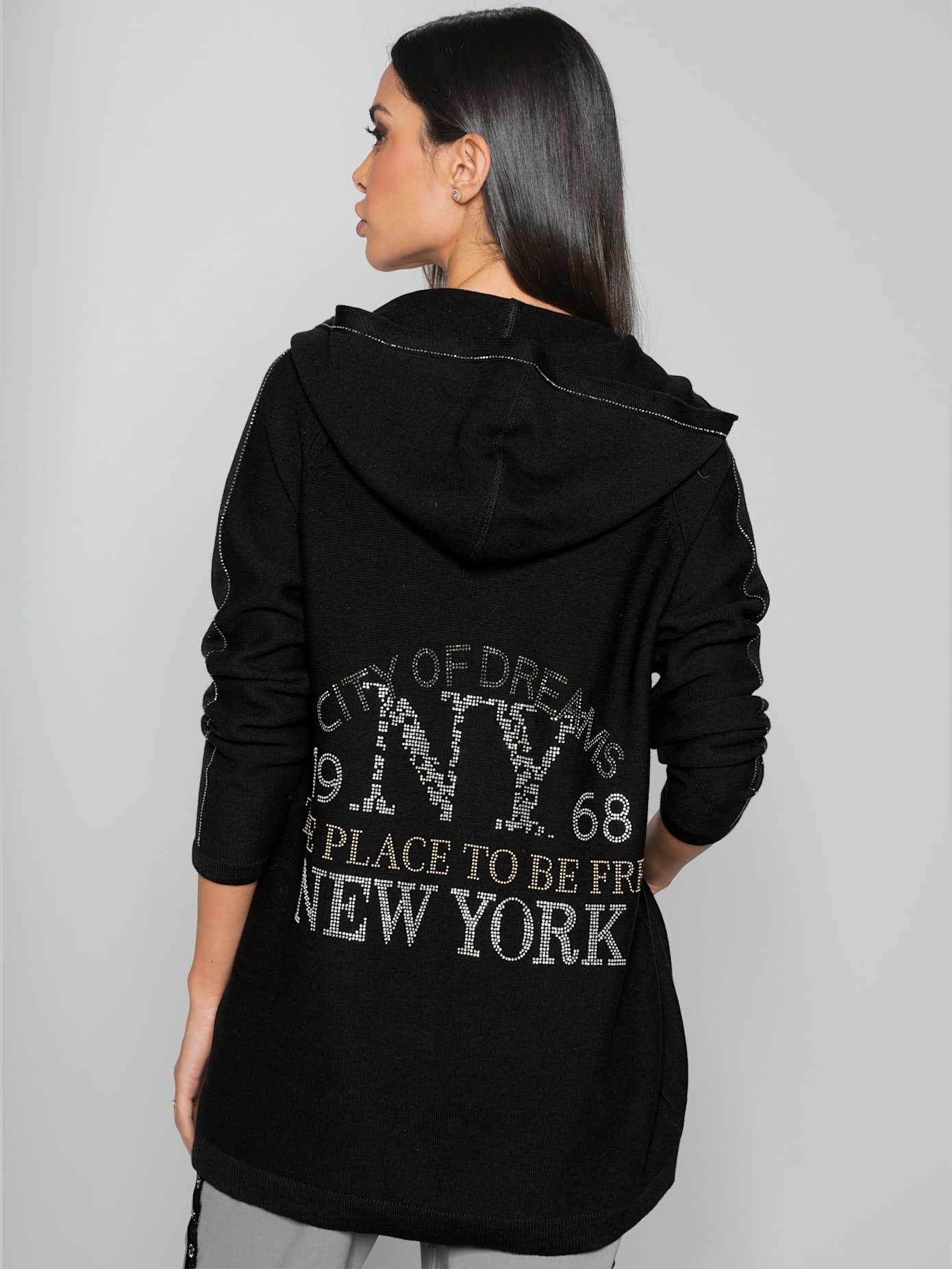 Veste longue en tricot pierres fantaisie tendance