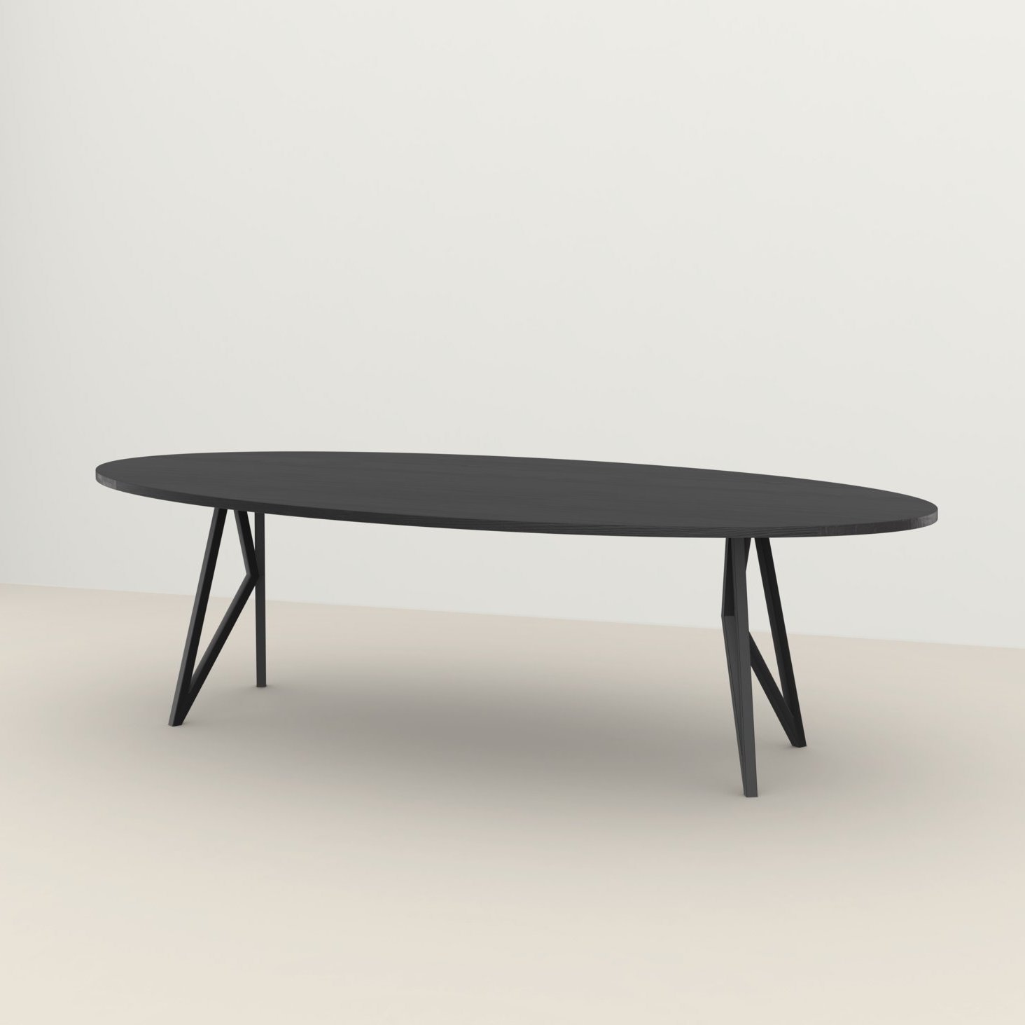 Studio HENK tafel Butterfly Ovaal - zwart frame, zwarte beits 300 x 120 | Zwarte Beits | Rechte Rand | Frame Zwart