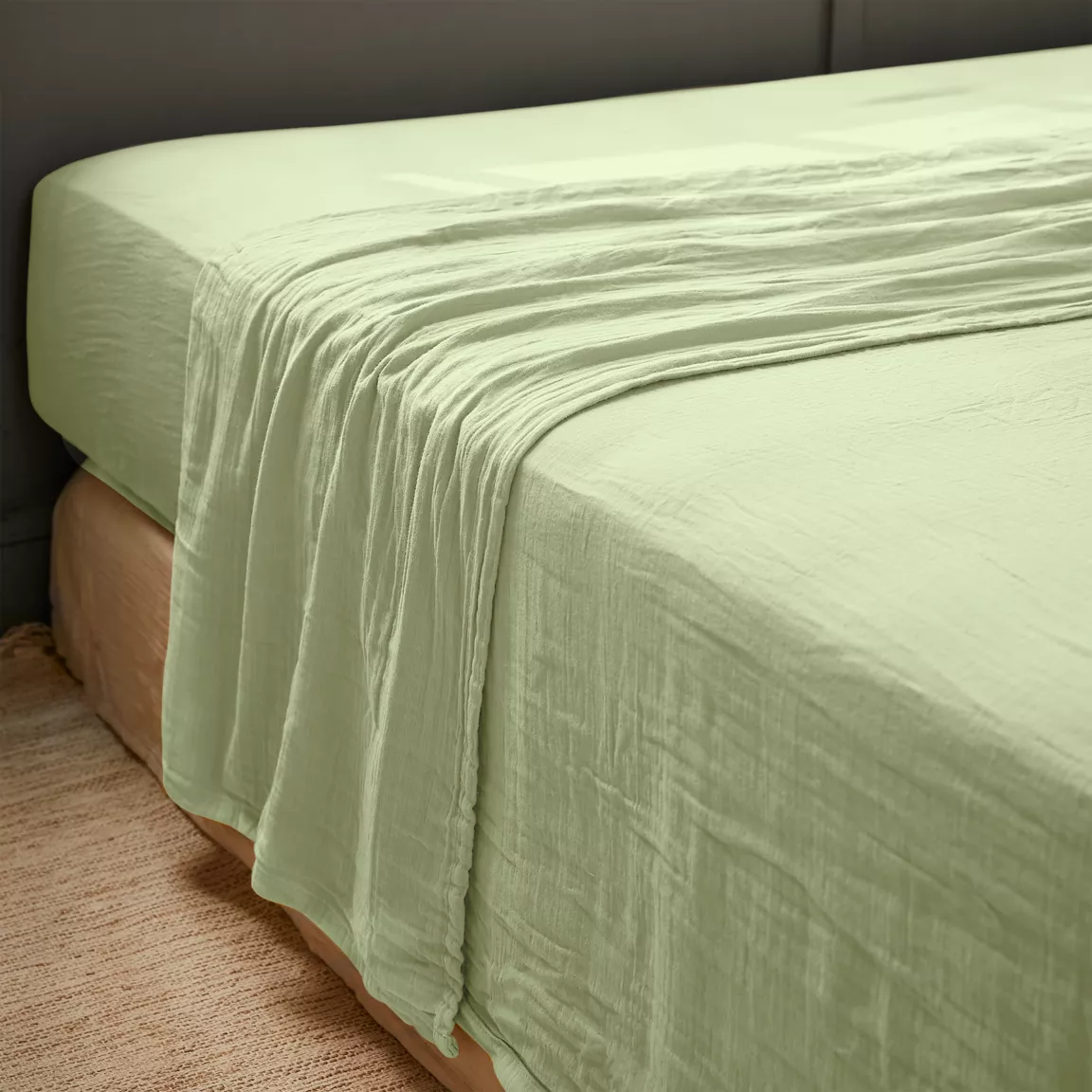 Drap plat gaze de coton (240 x 300 cm) Gaïa Vert tilleul