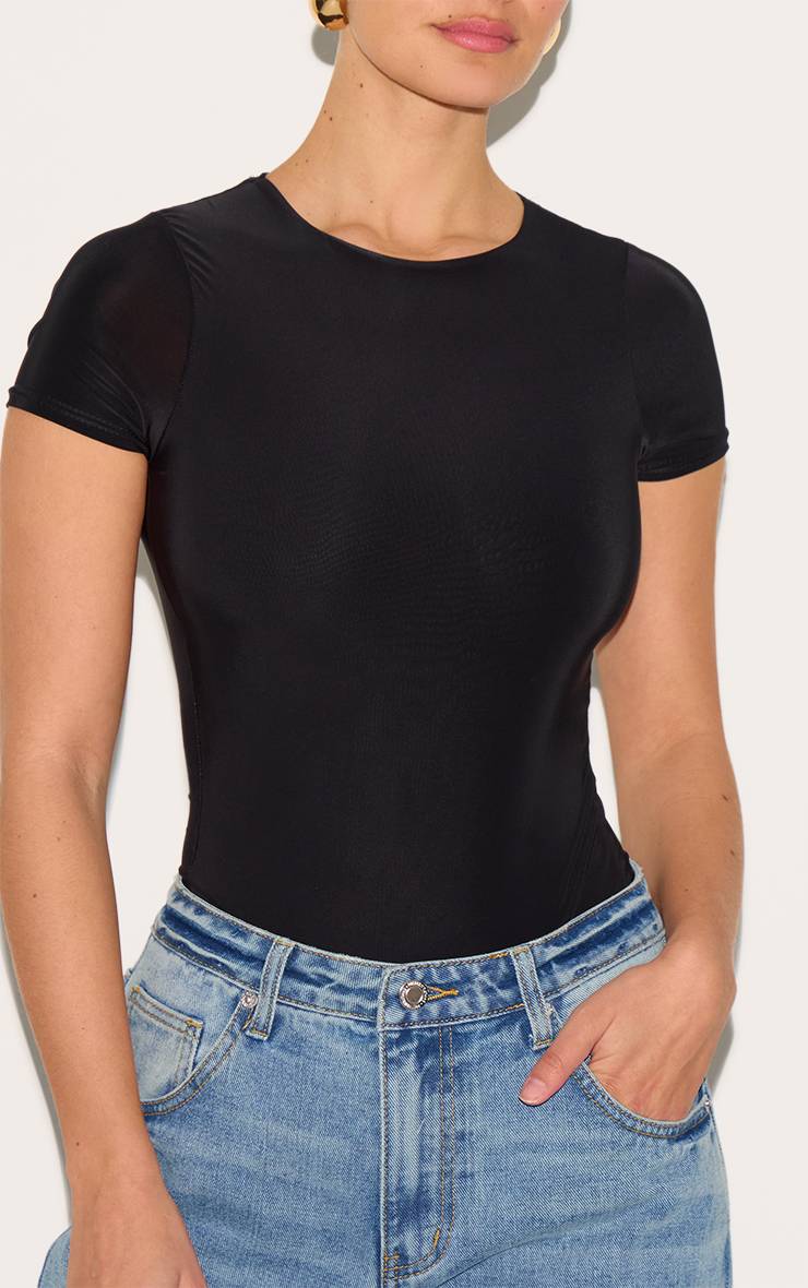 Noir Body Moulant À Manches Courtes En Jersey Fluide