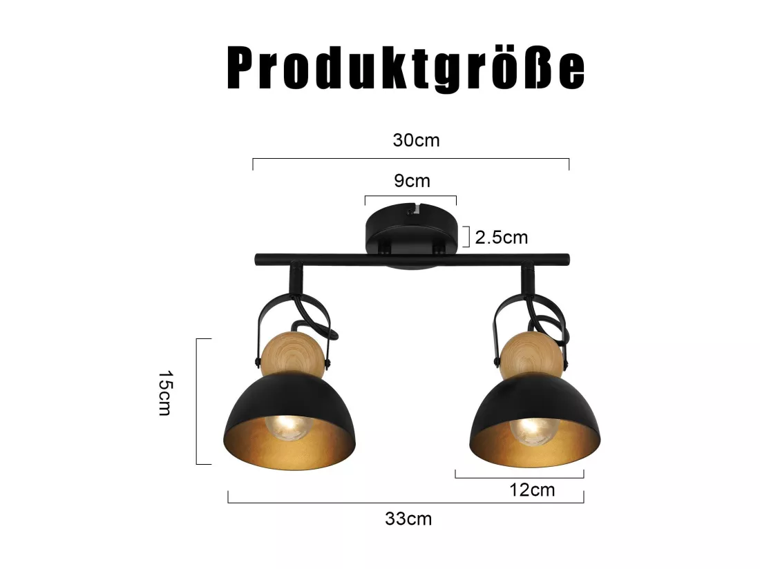 NETTLIFE Spot de plafond 2 flammes vintage noir E27 orientable 350° lampe de couloir rétro métal industriel