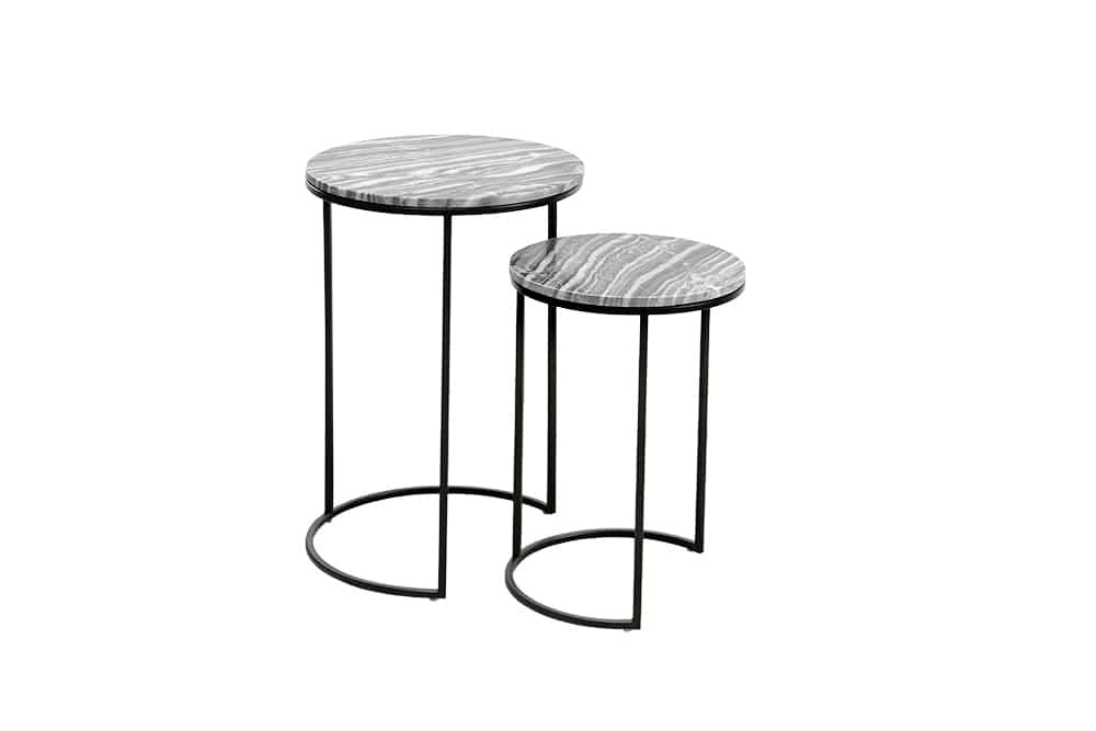 Design Beistelltisch 2er Set ELEMENTS 40cm grau Marmor schwarzes Gestell rund