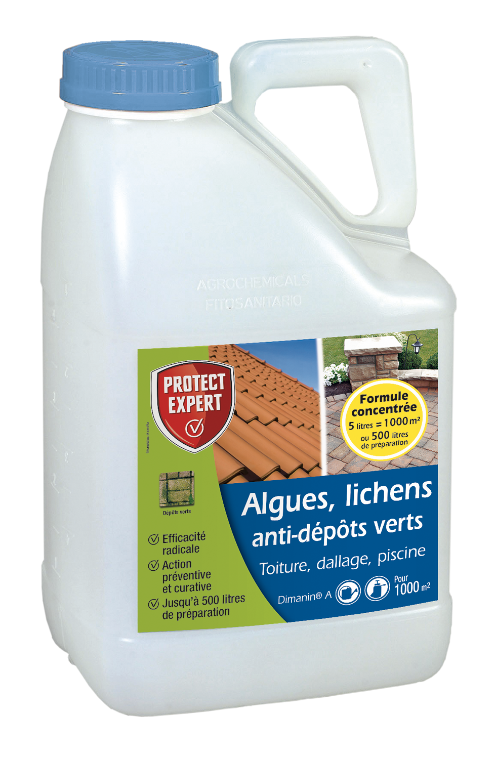 Anti algues & lichens | anti-dépôt vert | 5l pour 500l de solution | 1