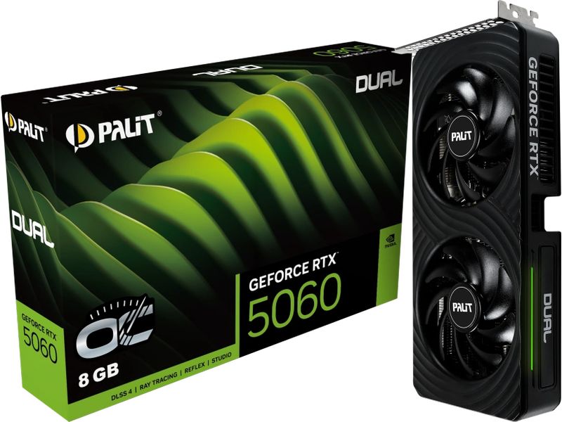 Palit Grafikkarte GeForce RTX 5060 Dual OC 8 GB Gamer-Grafikkarte mit 8 GB GDDR7-Speicher, ermöglicht Auflösungen bis zu 8k