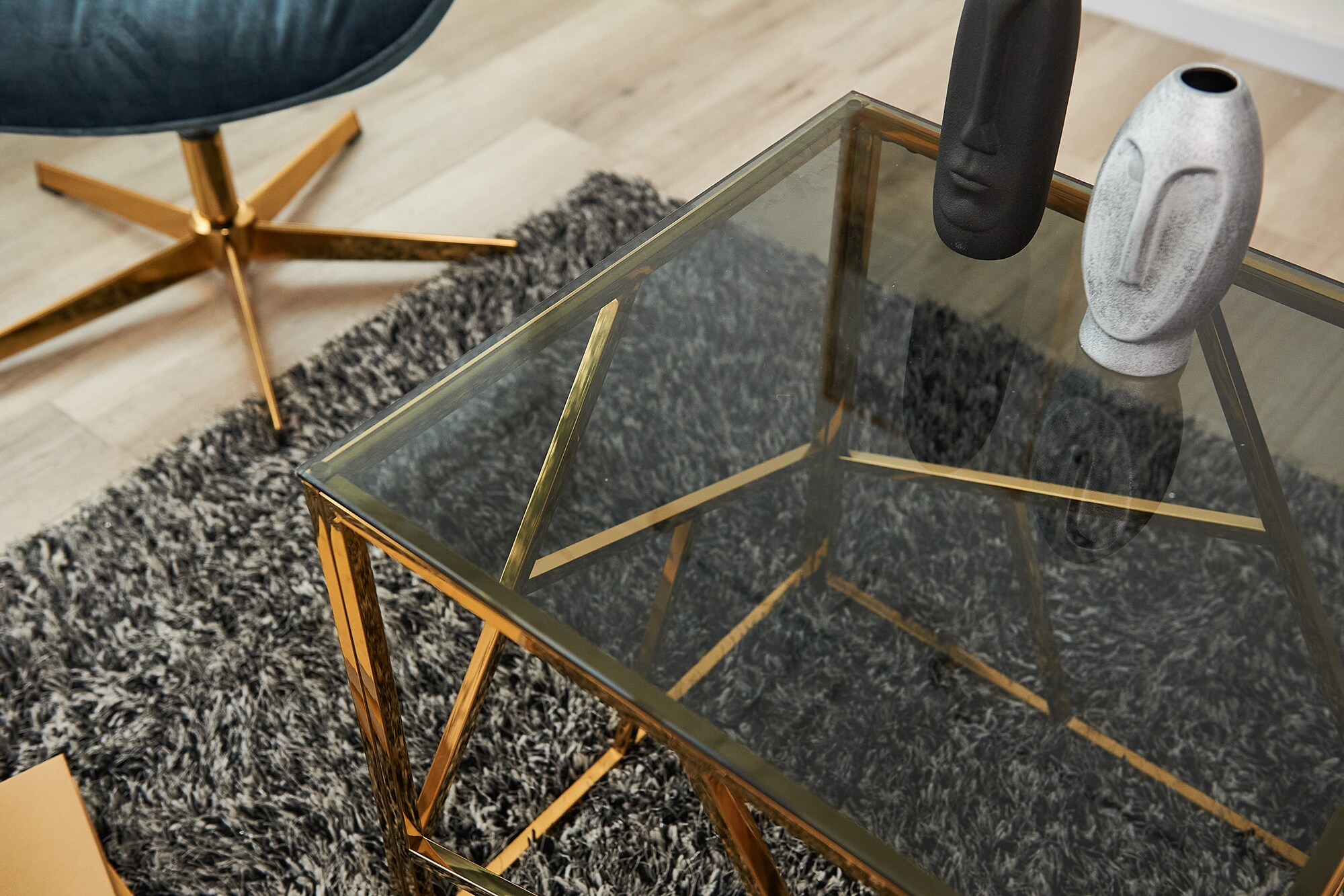 Beistelltisch Gold/Grau 55x55 cm Wohnzimmertisch Couchtisch Sofatisch Dekoration
